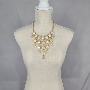 Costume Gold Tone Ivory Bubble Faceted Bib Chain Necklace 21" VTG
